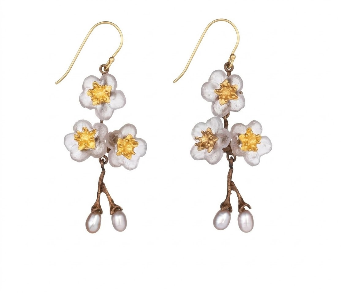 Cherry Blossom Earrings - Wire Drop Pearl